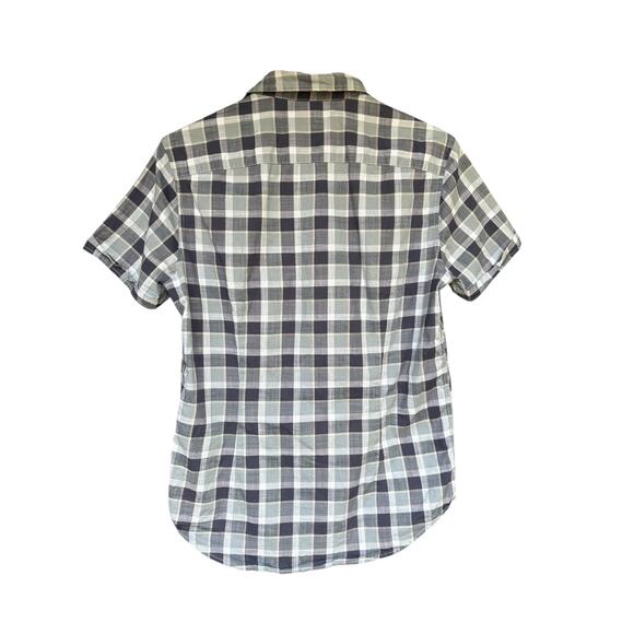 John Varvatos Blue Grey Plaid Short Sleeve Cuffed Button Down - Small - Picture 3 of 8